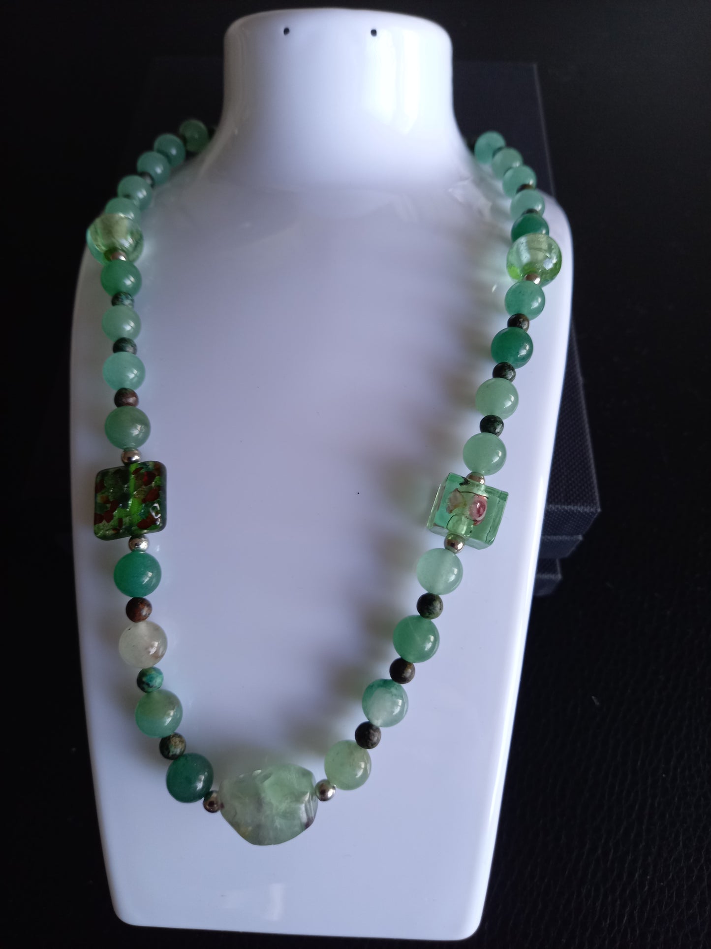 Green Aventurine & African Turquoise handmade beaded necklace (50 cm)