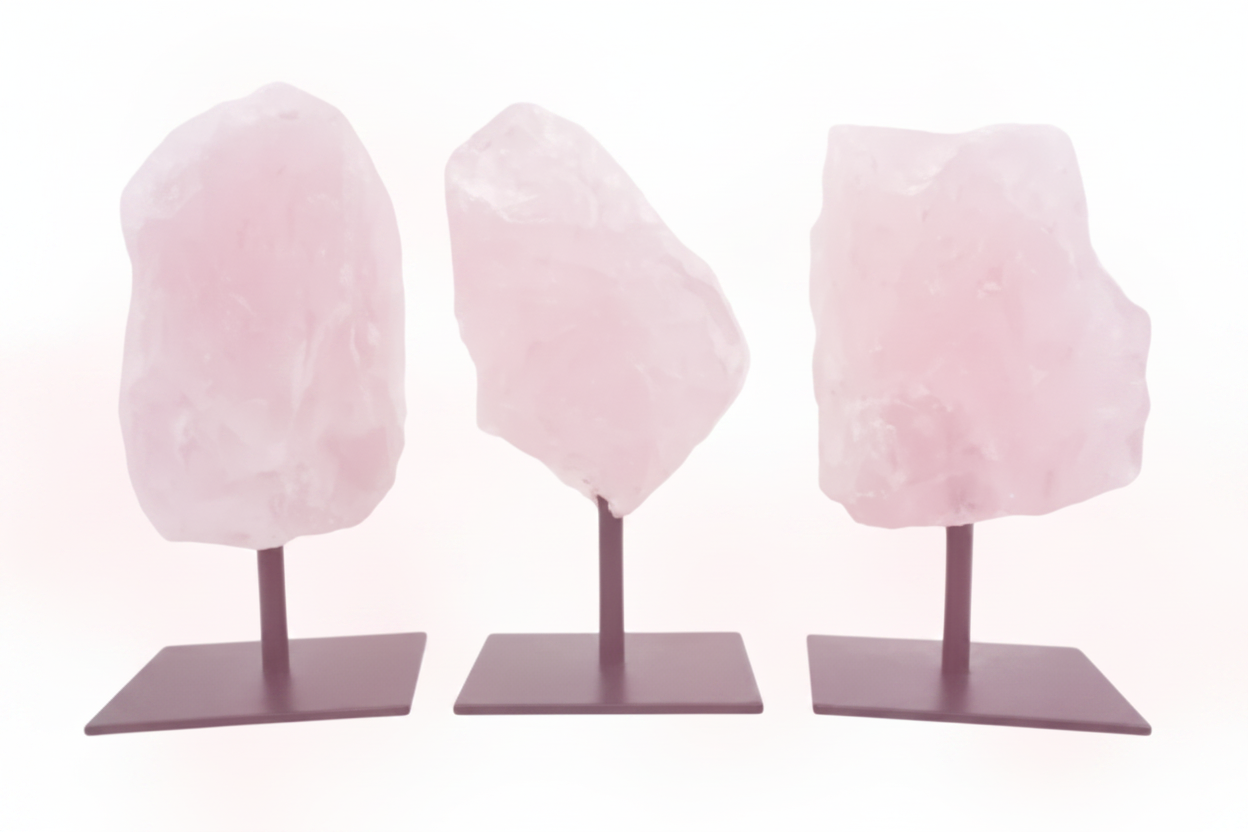Raw Rose Quartz on Metal Stand