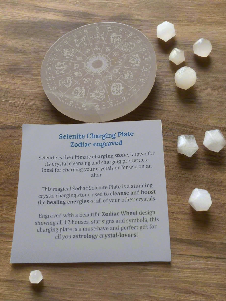 Zodiac Engraved Selenite Crystal Charging Plate