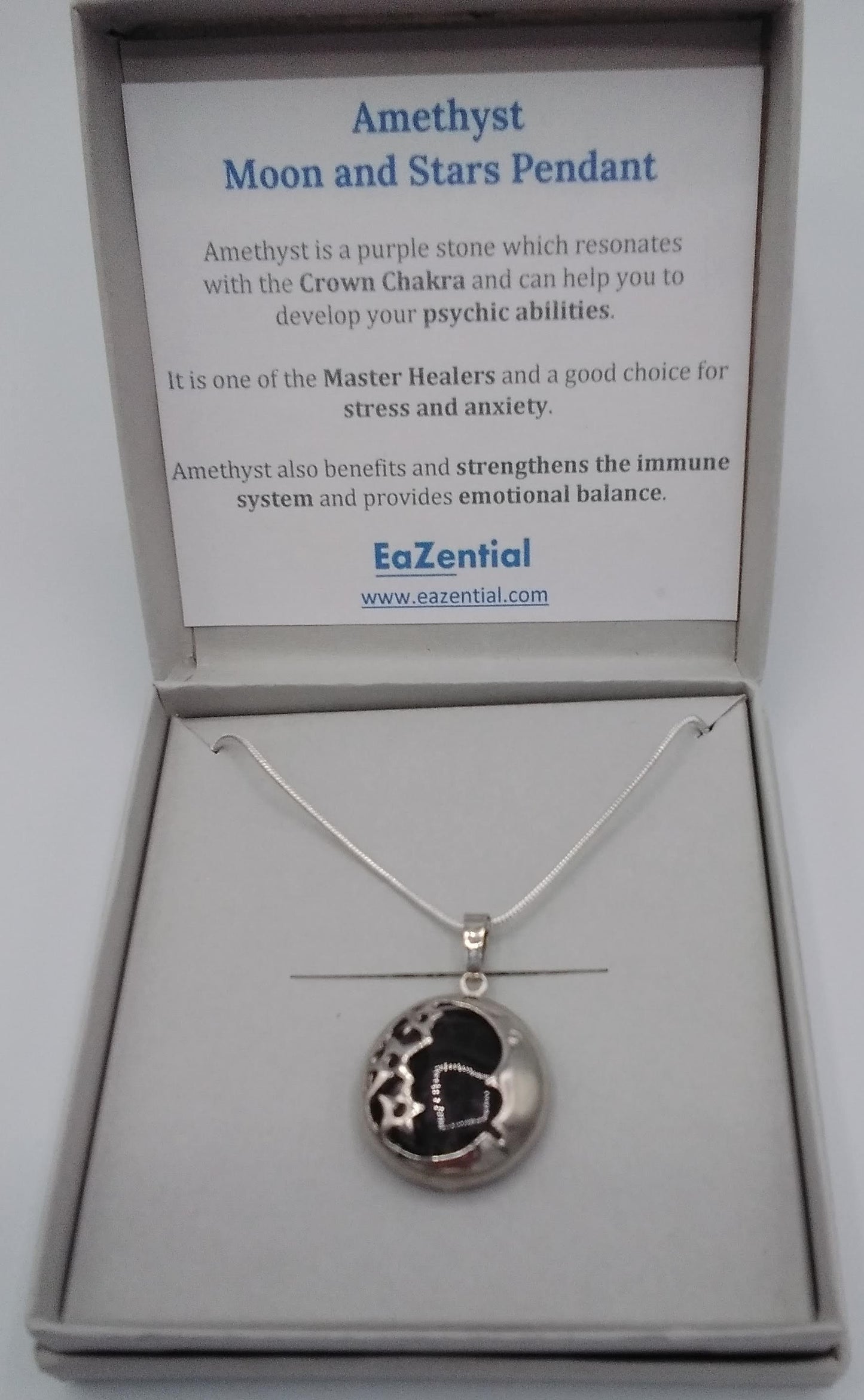 Amethyst Crystal Moon and Starts Pendant