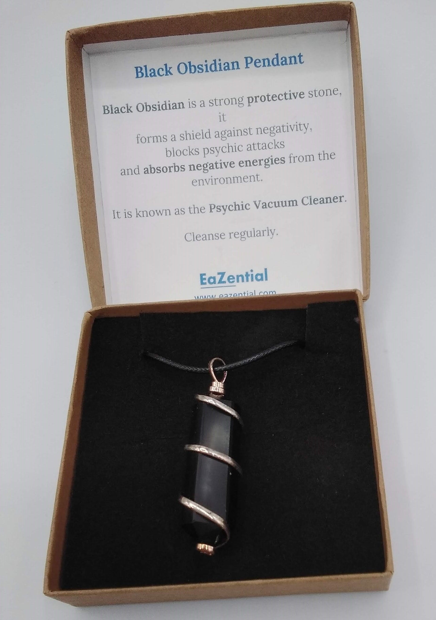 Elevate your style and energy with our mesmerising Double Terminated Black Obsidian Crystal Spiral Pendant.