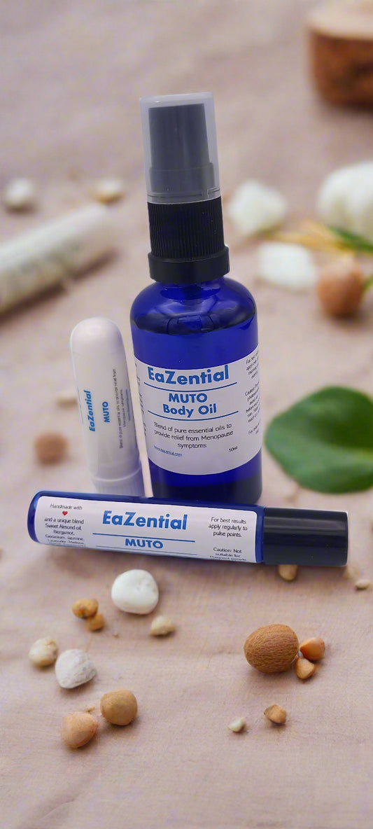 MUTO Trio: Body Oil, Roller Ball, and Inhaler – Natural Aromatherapy Support for Menopause Relief