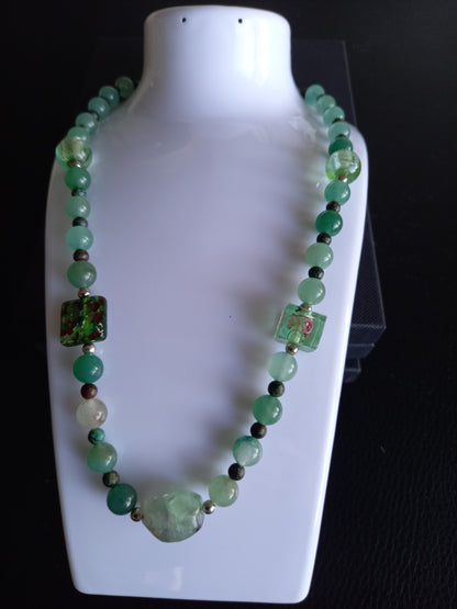 Green Aventurine & African Turquoise handmade beaded necklace (50 cm)