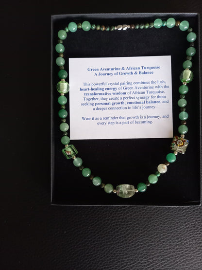 Green Aventurine & African Turquoise handmade beaded necklace (50 cm)