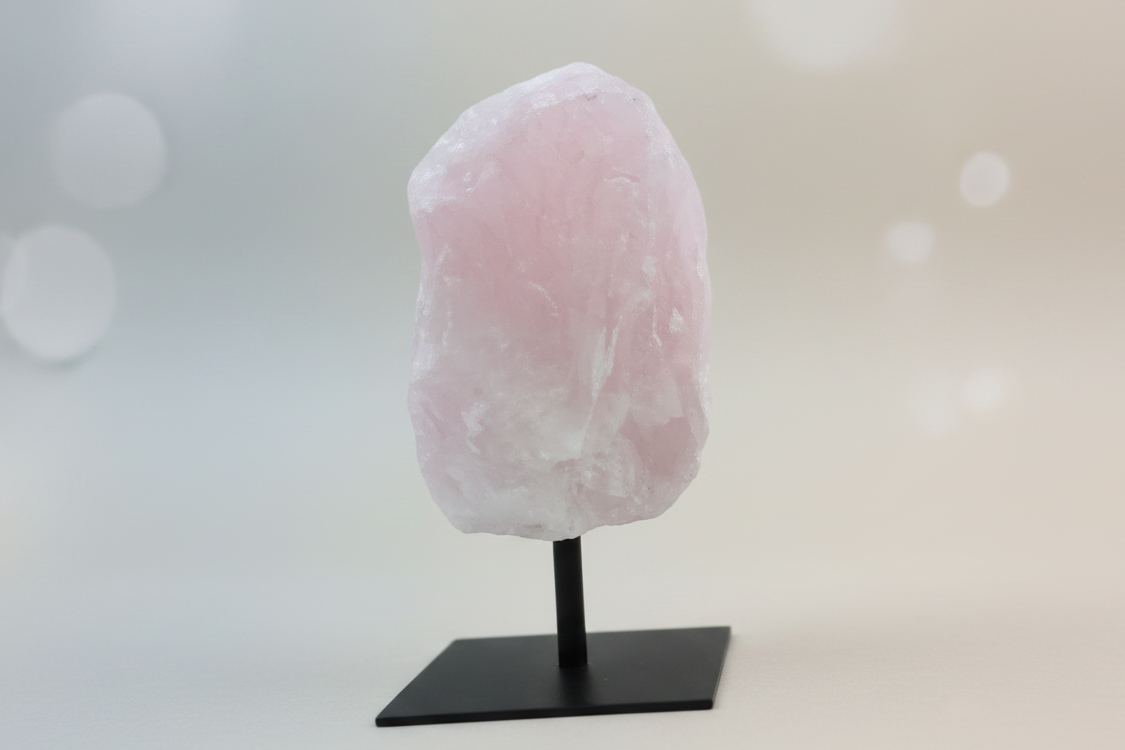 Raw Rose Quartz on Metal Stand