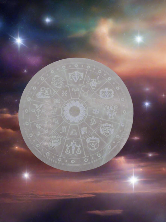 Zodiac Engraved Selenite Crystal Charging Plate