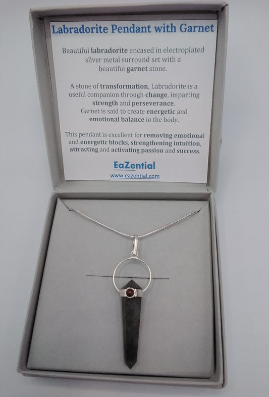 Labradorite Crystal Pendant with Garnet