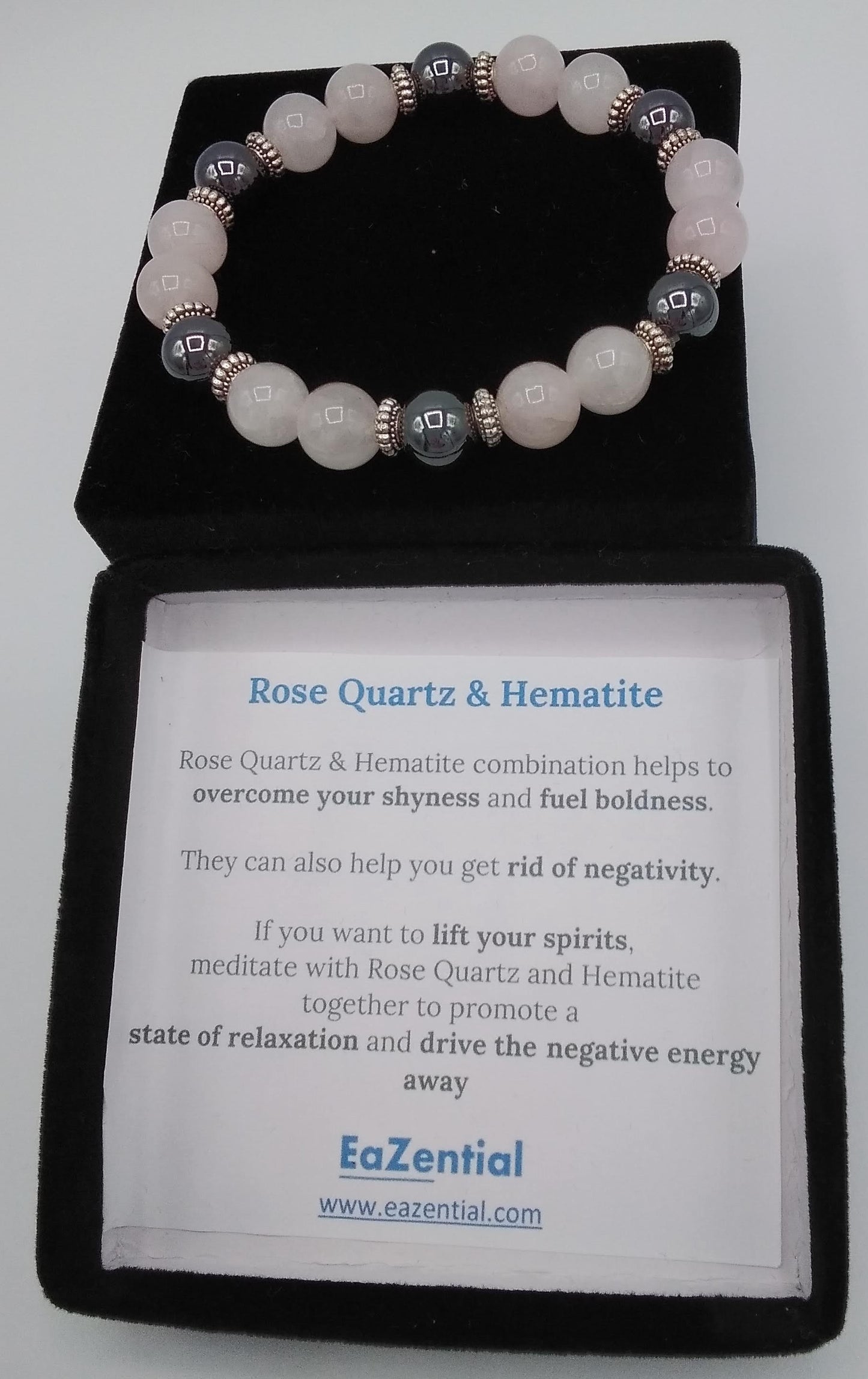 Rose Quartz Crystal Bead Bracelet with Hematite