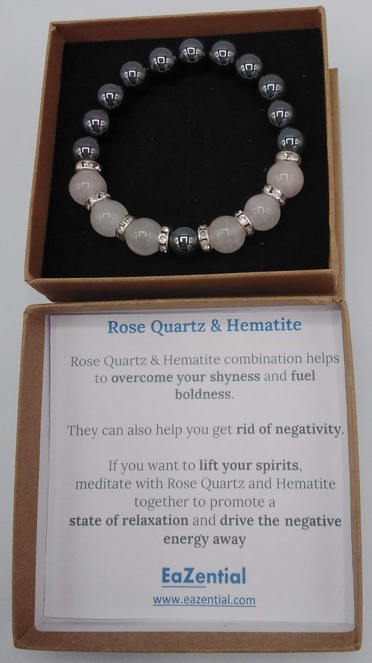 Hematite & Rose Quartz Crystal Bead Bracelet