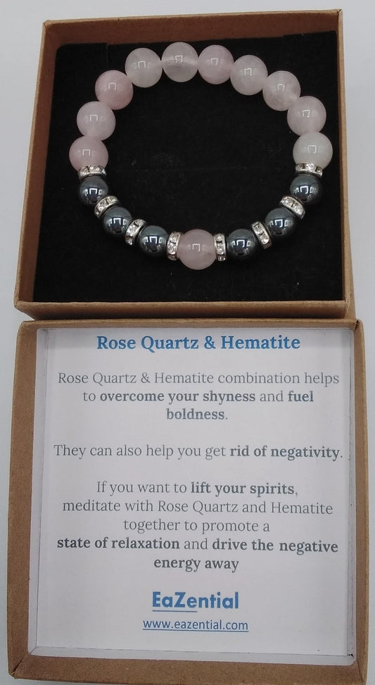 Rose Quartz & Hematite Crystal Bead Bracelet